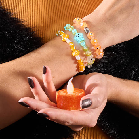 Orange | 925 Sterling Silber | Deluxe Glühwürmchen-Glaspilz-Armband